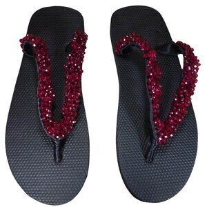 Beaded Flip Flops for Women Summer Style Sandals - (Red)